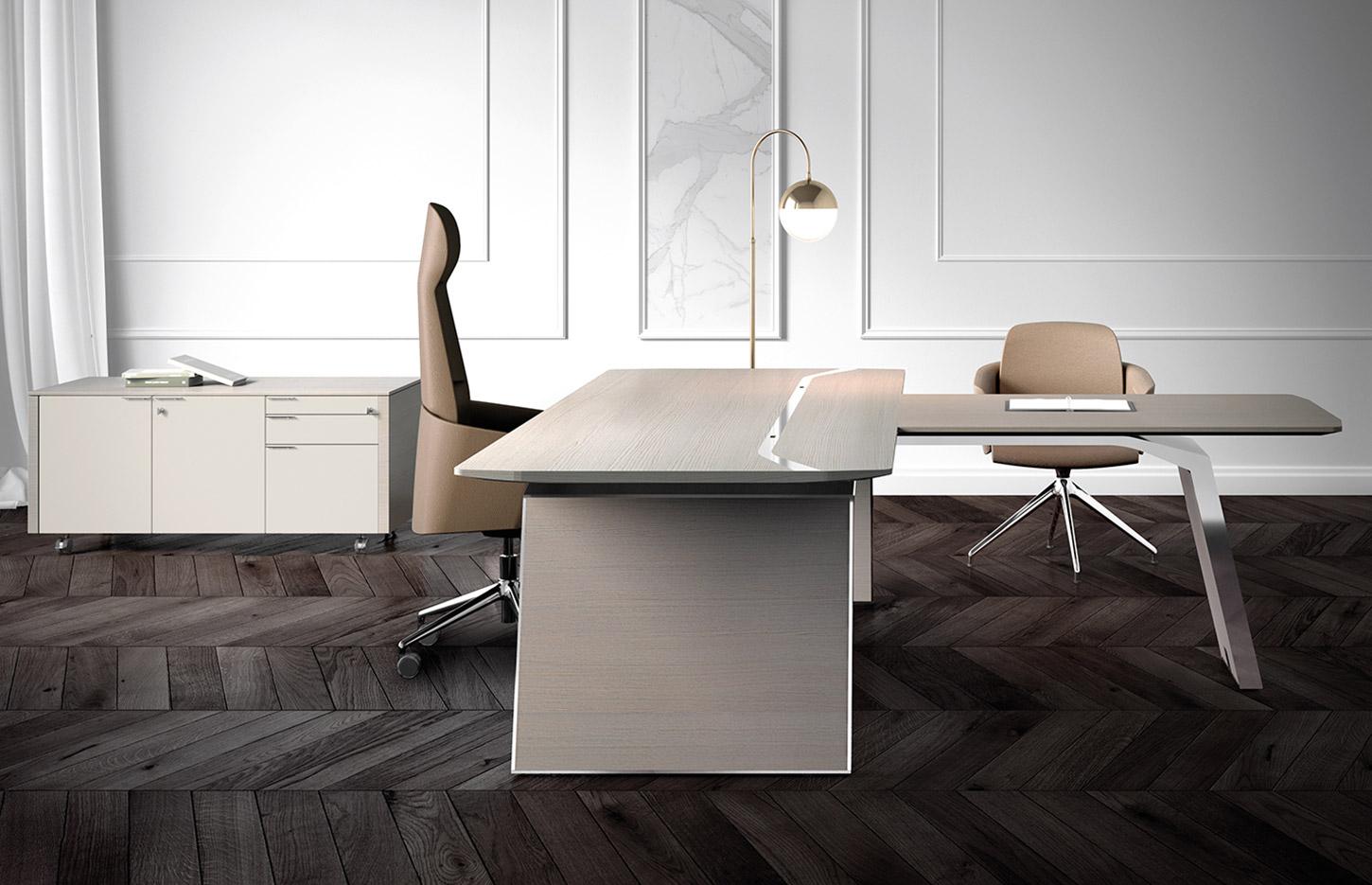 Bureau de direction en bois avec chant chromé, gamme Vettore - France Bureau