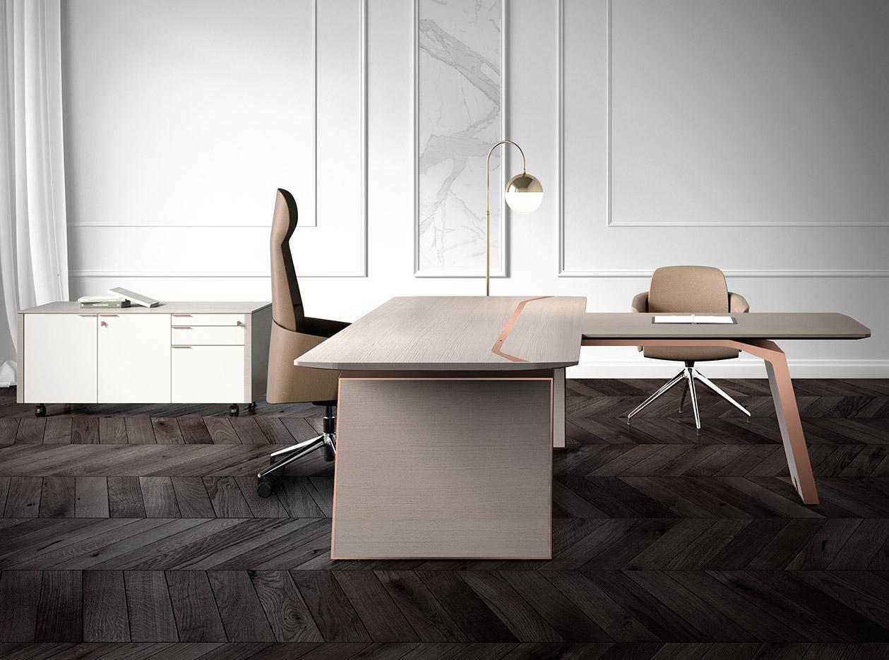 Bureau de direction en bois avec chant chromé, gamme Vettore - France Bureau