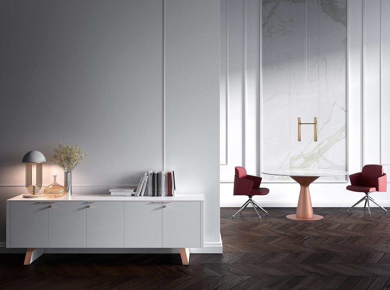 Bureau de direction en bois avec chant chromé, gamme Vettore - France Bureau