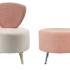 Siège et pouf d\'accueil design en tissu beige et rose poudré, 4 pieds en bois ou en métal - gamme volta - france bureau