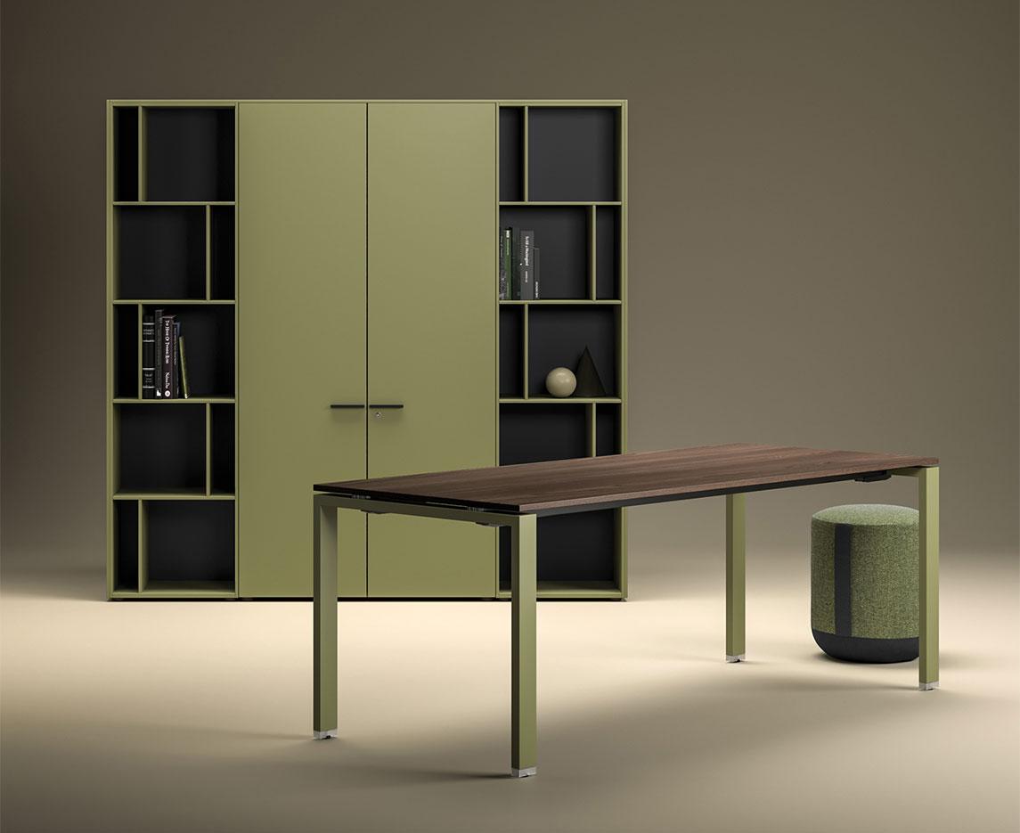 Bureau individuel plateau mélaminé pieds droits en métal, gamme Vorlaz - France Bureau