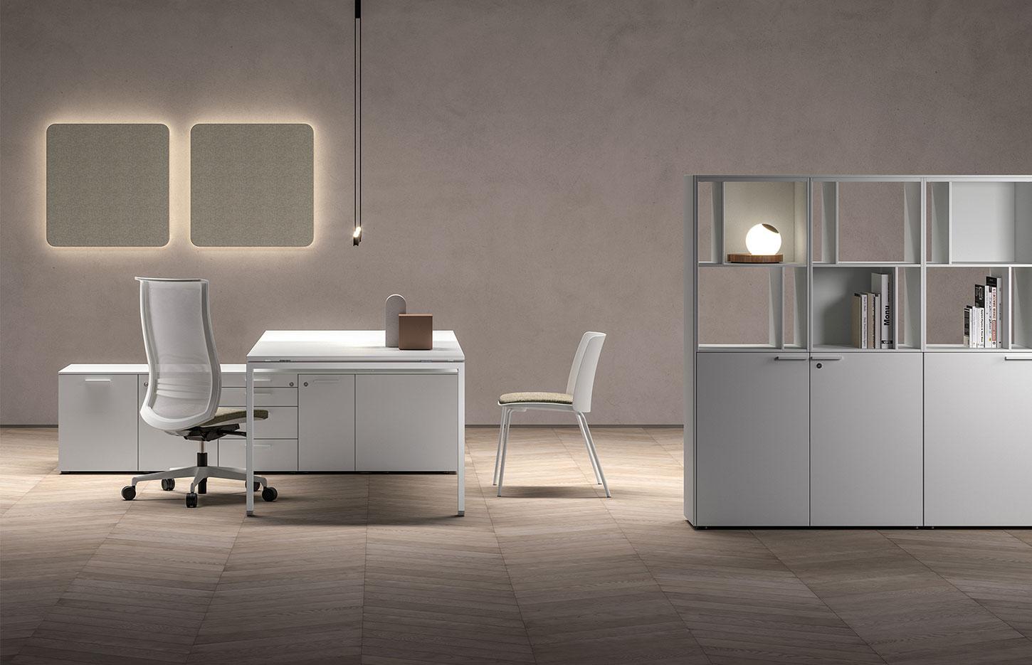 Bureau individuel plateau mélaminé pieds droits en métal, gamme Vorlaz - France Bureau