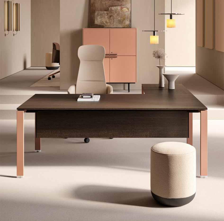 Bureau individuel plateau mélaminé pieds droits en métal, gamme Vorlaz - France Bureau