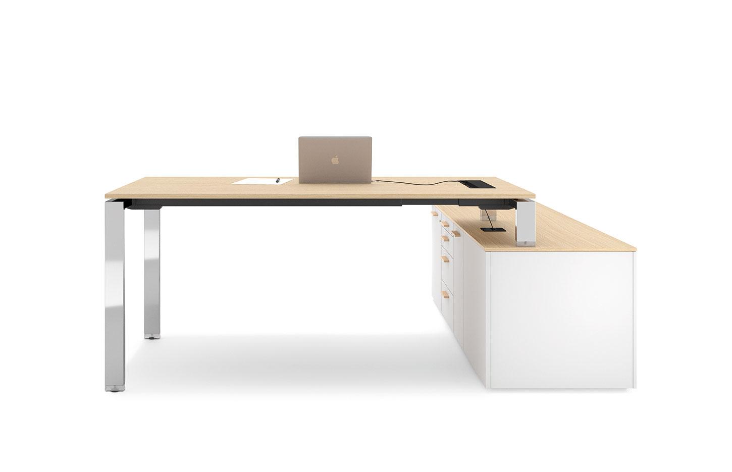 Bureau individuel plateau mélaminé pieds droits en métal, gamme Vorlaz - France Bureau