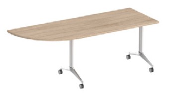 Table rabattable Maurici à plateau arrondi à gauche, piétement en T sur roulettes