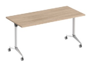 Table rabattable Maurici à plateau rectangulaire bois, piétement en T sur roulettes